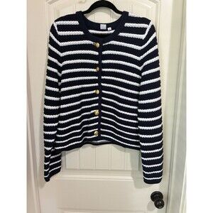 GAP Navy Blue & White Stripe Gold Button Cardigan 100% Cotton XL